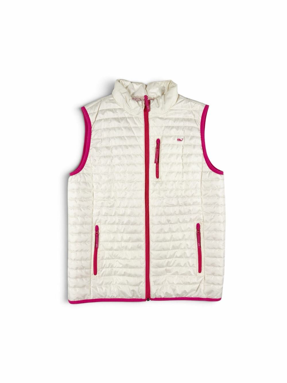 Vineyard Vines Girls Quilted Puffer Vest White Pink Full Zip Size 16 XL